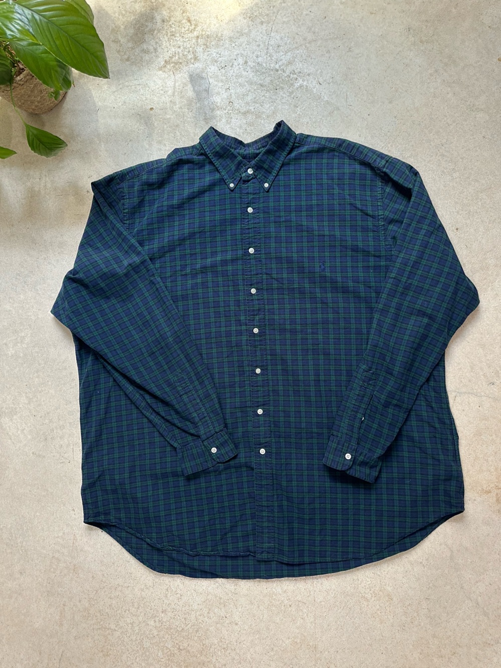 Ralph Lauren 3XLT Blackwatch Plaid Button Down Shirt Green Blue Cotton Tall - Picture 10 of 10